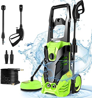 COOCHEER Limpiadora de alta presión 2000W, presión 150 Bar, caudal 450L/h, pistola eléctrica profesional (cepillo grande para suelos, con boquilla 3 e