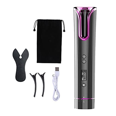 freneci Rizador de pelo automático inalámbrico recargable USB de rizador de pelo, pantalla LCD - Rojo gris