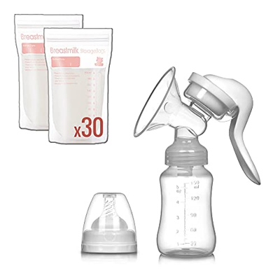 Sacaleches Manual + 30 Bolsas de Leche Materna Gratis - Recolector Extractor de leche materna con bolsas de lactancia para congelación o transporte (P
