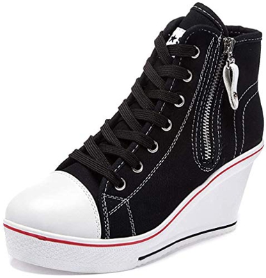 Siphly Zapatillas de lona cálidos con cuña para mujer, altura de tacón, 7 cm, color negro, blanco, rojo, azul oscuro, 35-43, color, talla 39 EU