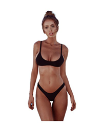 2018 Womens Sexy Color sólido Bikini Brasileño - Tanga Triángulo Suave Acolchado Escote de Escape Bikini Set 2 Piezas de Traje de baño (L, Black) características