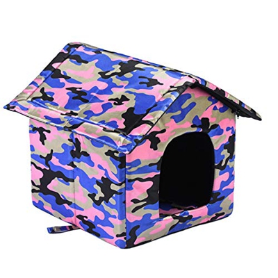 Kongxin Caseta para mascotas al aire libre, impermeable con camuflaje, seguro y cálido, casa para gatos calentita, casa para animales en interiores y 