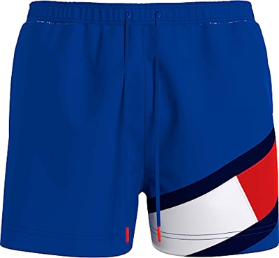 Tommy Hilfiger Colour-Blocked Slim Fit Mid Length Swim Shorts Bañador, Azul (Bio Blue), L para Hombre