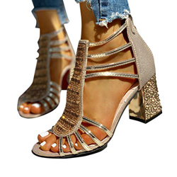 Minetom Sandalias Mujer Bombas Tacones De Bloque Tacones Altos Zapatos Verano Sandalias con Cremallera Fiesta Ocio Boda Noche Sandalias A Dorado 39 EU características