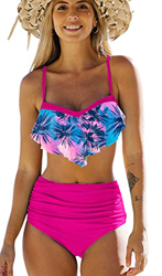 Bikinis Mujer Top con Volantes Braga de Color Liso Traje de Baño Cintura Alta Control de Barriga precio