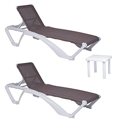 RESOL Acqua Set 2 Tumbonas y 1 Mesa Auxiliar Andorra | Conjunto de Tumbonas con Ruedas Apilables | Muebles de Jardín Exterior | Estructura y Mesilla B