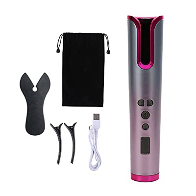 freneci Rizador de pelo automático inalámbrico recargable USB de rizador de pelo, pantalla LCD - Rosa roja