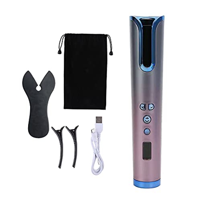 freneci Rizador de pelo automático inalámbrico recargable USB de rizador de pelo, pantalla LCD - Gris azul