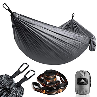 NatureFun Hamaca Ultraligera para Viaje y Camping | 300kg de Capacidad de Carga,Transpirable, Nylon de Paracaídas de Secado Rápido | 2 x Mosquetones P