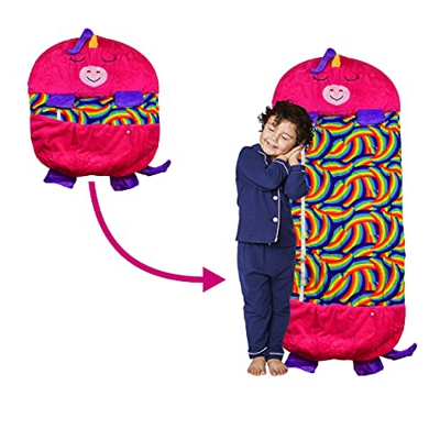 Saco de dormir 2 en 1 con diseño de unicornio, plegable, con cojín, para niños, material suave y lavable a máquina, 160 x 62 cm, color rosa