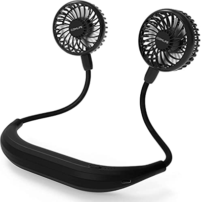 COMLIFE Ventilador Personal Portátil Recargable 2600mAh Mini Ventilador USB de Manos Libres con Banda para el Cuello, Ajustable de 360 ​​° para Oficin
