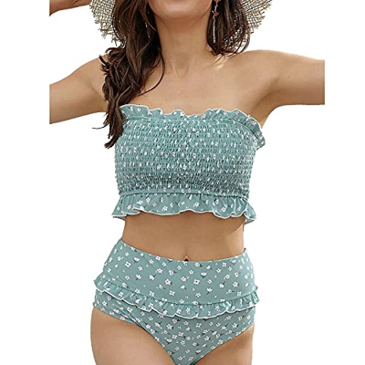 Jywmsc Bikini de Cintura Alta con Estampado de Volantes para Mujer, Traje de Baño