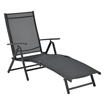 [en.casa] Tumbona Alborea 150 x 65 x 86 cm con Respaldo Ajustable 120 Kg Aluminio PVC Poliéster Negro