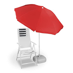 Relaxdays Sombrilla, diámetro de 180 cm, altura regulable, inclinable, sombrilla de balcón, redonda, poliéster, acero, sombrilla de playa, color rojo características