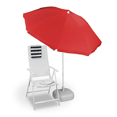 Relaxdays Sombrilla, diámetro de 180 cm, altura regulable, inclinable, sombrilla de balcón, redonda, poliéster, acero, sombrilla de playa, color rojo