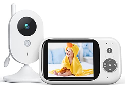 Vigilabebés Inalambrico con Cámara y Audio, Inteligente Cámara de Vigilancia, LCD de 3.2" Visión Nocturna Sensor, Charla Bidireccional, VOX, Despertad