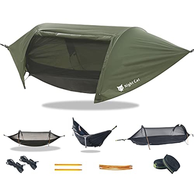 Night Cat Hamaca Tienda con Mosquitera Impermeable Rainfly para 1 Persona Senderismo Camping en Jardín Patio Trasero Wild