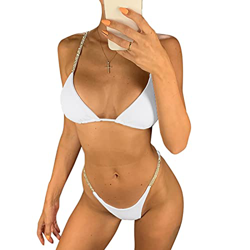 Conjunto Bikini para Mujer Sexy Push up con Relleno Bikini Triangulo Acolchado Brillante Color Sólido con Tirantes Bikini Brasileño (Blanco, XL) precio