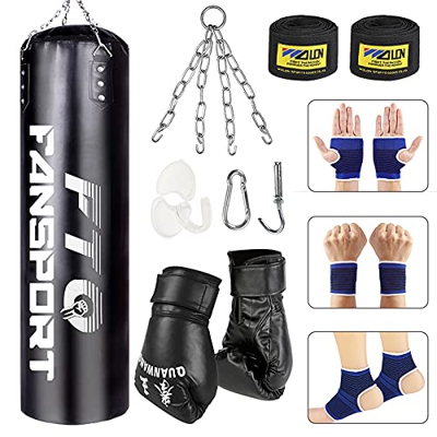 Fansport 14 PCS Saco de Boxeo,3.2 FT Punching Bag sin Relleno con Guantes De Entrenamiento Tailandeses Saco Boxeo Adulto para Entrenar Ejercicio Físic
