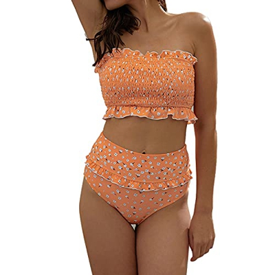 Jywmsc Bikini de Cintura Alta con Estampado de Volantes para Mujer, Traje de Baño