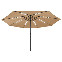 vidaXL Sombrilla de Jardín con Luces LED Palo Parasol Exterior Patio Terraza Protección contra RayosPlaya Piscina Toldo de Metal 400 cm Taupé en oferta