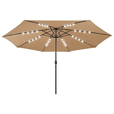 vidaXL Sombrilla de Jardín con Luces LED Palo Parasol Exterior Patio Terraza Protección contra RayosPlaya Piscina Toldo de Metal 400 cm Taupé