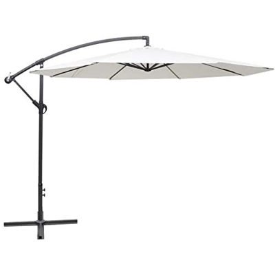 Parasol Colgante con Manivela, Parasol de Jardín Anti-UV con poste de aluminio, Sombrilla octogonal para Terraza 350 x 254 cm, Blanco arena