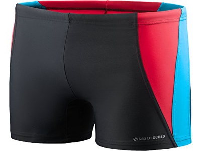 Sesto Senso Bañador de natación para hombre 371 (Negro/Rojo/Azul, XL)