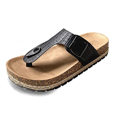 Sandalias sin cordones para mujer Zapatillas con hebilla de correa ajustable Zapatilla de cuña de cocodrilo elegante Chanclas Sandalias de corcho Conf