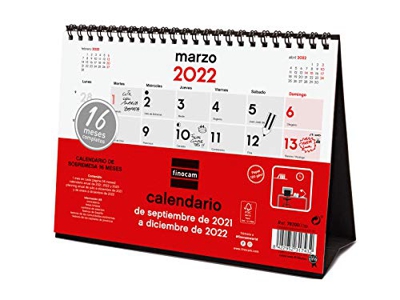 Finocam Calendario de Sobremesa Neutro 16 meses 2021 2022 Mes vista Septiembre 2021, Diciembre 2022 16 meses 210x150 Español