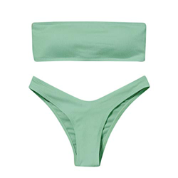 2021 Nuevo Mujer Bikini Trajes de Baño Mujer Dos Piezas Moda Ropa de Playa Conjunto de Bikinis Color sólido Sexy Tanga de Cintura Baja Bikini Tankinis precio