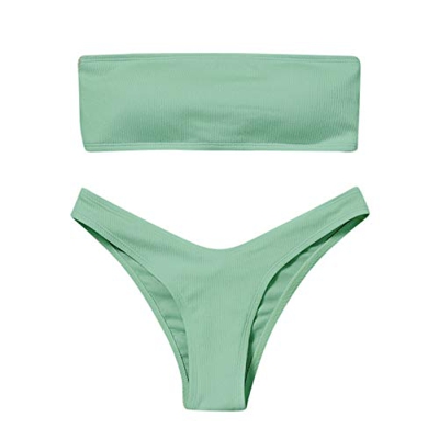 2021 Nuevo Mujer Bikini Trajes de Baño Mujer Dos Piezas Moda Ropa de Playa Conjunto de Bikinis Color sólido Sexy Tanga de Cintura Baja Bikini Tankinis