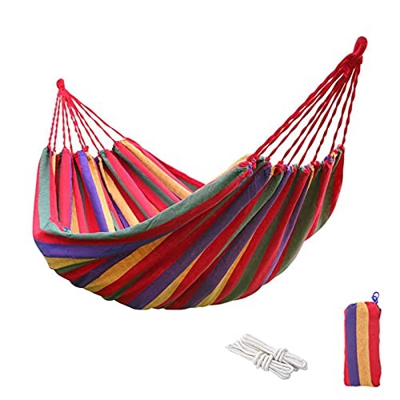Hamaca de algodón al aire libre, diseño antirollo, para acampar, 2 personas, extra grande, 280 x 100 cm, lona duradera engrosada, con bolsa de transpo