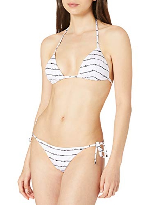 Emporio Armani Swimwear Padded Triangle & Brief W/Bows Bikini Mania Juego Biquini, Logo Blanco y Negro, M para Mujer