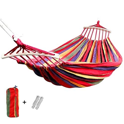 LEAMER Outdoor - Hamacas de lona de algodón para viajes, 350 libras, ultraligeras para acampar en la playa con esparcidor de madera dura, barra para c
