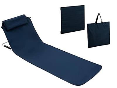 D-Rings Tumbona plegable para jardín o spa, carga pesada, para playa, con respaldo regulable sin niveles, las esterillas de playa y ahorro de espacio 