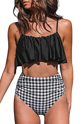 CUPSHE Conjunto de Bikini de Cintura Alta Volantes Traje de Baño de Dos Piezas, XXL