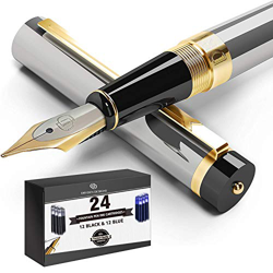 Estilográfica de Lujo Dryden [Plata con 24 cartuchos de tinta] | Edición Limitada Moderna Clásica | Set de Plumas Estilográficas Ejecutivas | Colecció precio