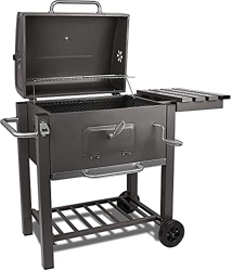 bigzzia Barbacoa de carbón vegetal con tapa, carro con estante lateral y ganchos, antracita y acero inoxidable, barbacoa para camping, jardín o patio  precio