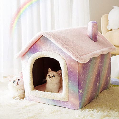 Soloplay - Caseta para gatos, caseta para gatos, caseta para perro, casa de perro semicerrada, casa de perro, casa de perro, casa con estrellas, rosa