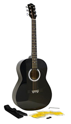 Guitarra Acústica de Martin Smith con Cuerdas de Guitarra, Púas de Guitarra y Correa de Guitarra - Negra en oferta