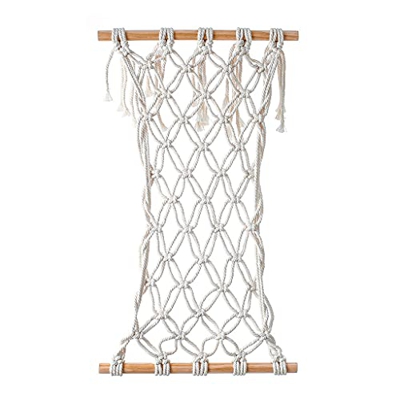 Hamaca tejida Boho de Macramé de frutas debajo del gabinete de madera para colgar cesta tejida macramé de frutas