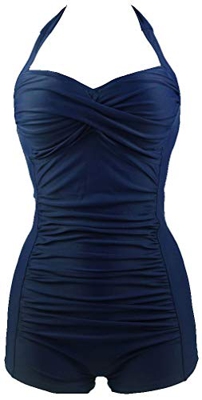 PANOZON Mujer Vestido de Bañador Traje de Baño una Pieza para Playa y Mar Boyshorts (XXX-Large, Azul)