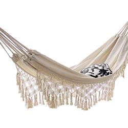 Haa Doble Grande Brasileño Rame Fringe Double Deluxe Hamgock Swing Net Silla Jardín Al Aire Libre Colgando de Interior - 550 Lb de Capacidad Silla per precio
