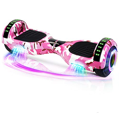 Hoverboard, Patinete Flotante autoequilibrado de 6.5 "con Ruedas, Altavoz Bluetooth, Luces LED para niños y Adultos (Camuflaje Rosa)