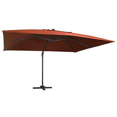 FAMIROSA Sombrilla voladiza con Luces LED Terracota 400x300 cm-20,85KG