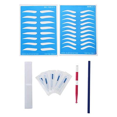 Herramientas de práctica de tatuaje de ceja, bolígrafo manual con la cubierta + hoja de agujas 5 unidades + la práctica de 2 unidades la piel y el láp