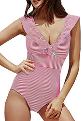 JFAN Mujer Traje de Baño Una Pieza Bikini Impresión de Rayas Volante Fruncido Ropa de Playa Bikini Sets(Rojo,S) características