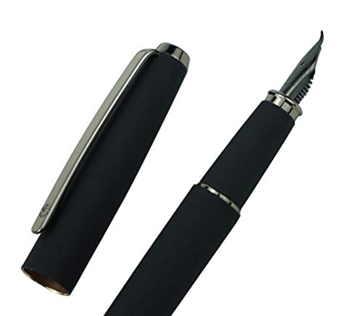 Pluma estilográfica Hongdian negro mate con punta doblada, serie Warrior, diseño clásico con convertidor y caja de regalo de metal