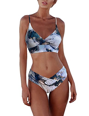 TOPLAZA Bikini Mujer Tie-Dry Top sin Aros con Relleno Braga Talle Alto